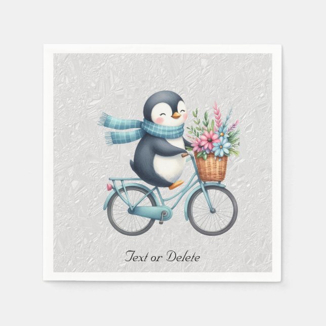 Floral Bicycle Penguin Napkins (Front)