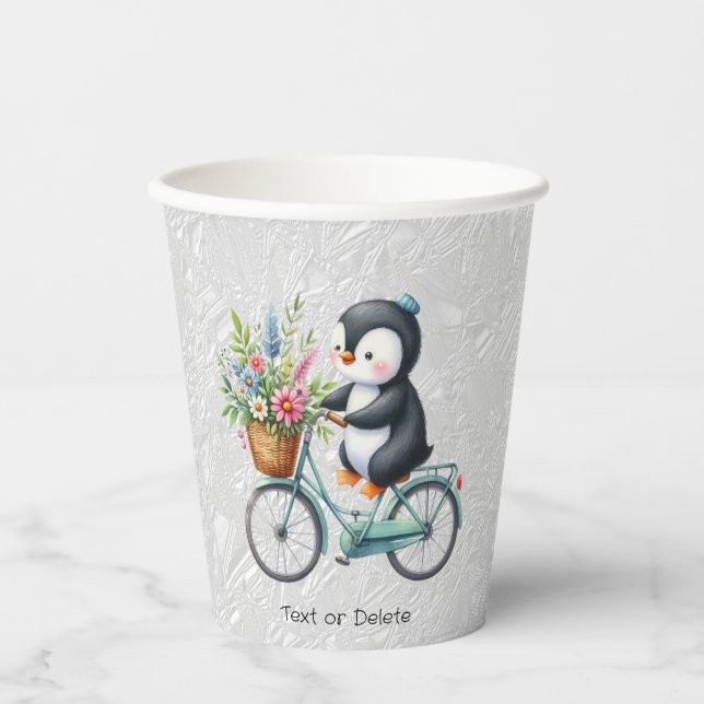 Floral Bicycle Penguin Paper Cups (Front)