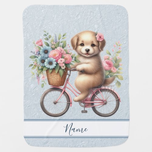 Floral Bicycle Puppy Baby Blanket