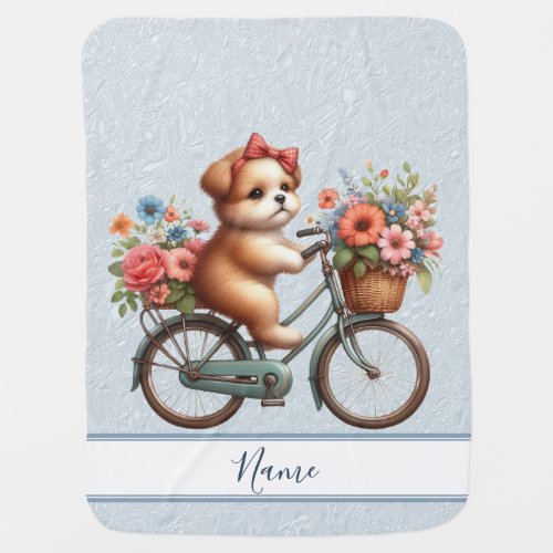 Floral Bicycle Puppy Baby Blanket