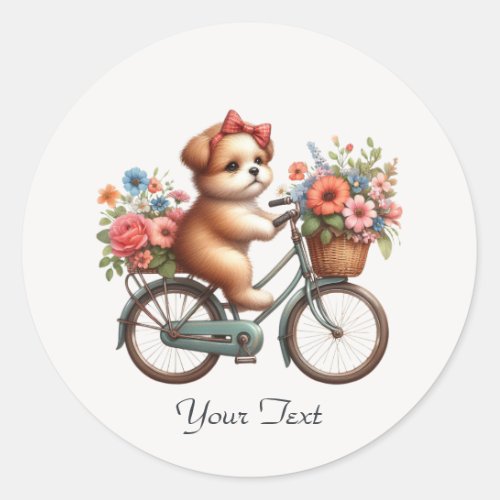 Floral Bicycle Puppy Sticker