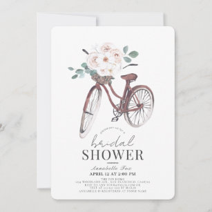Floral Bicycle Watercolor Bridal Shower Invitation
