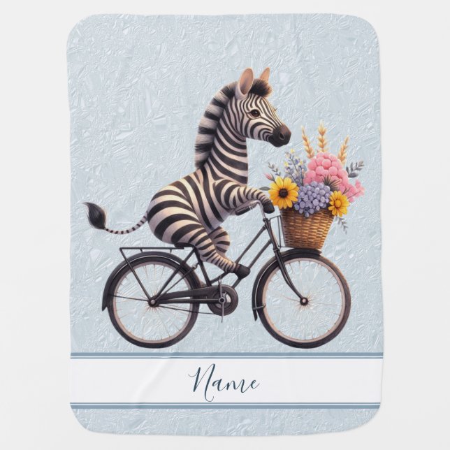 Floral Bicycle Zebra Baby Blanket (Front)