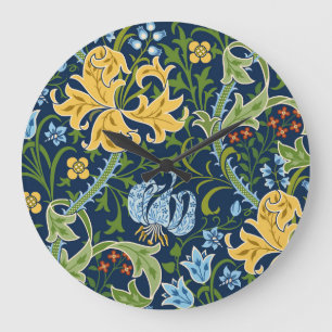 Floral Big Flowers: Dark Green Vintage Large Clock