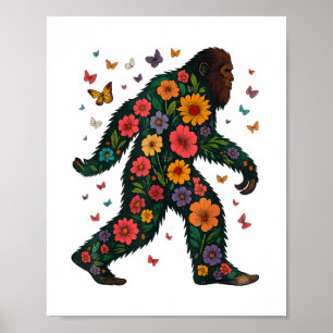 Floral Bigfoot Sasquatch Retro Colorful Flowers Gi Poster