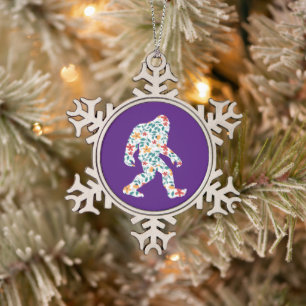 FLORAL BIGFOOT SNOWFLAKE PEWTER CHRISTMAS ORNAMENT