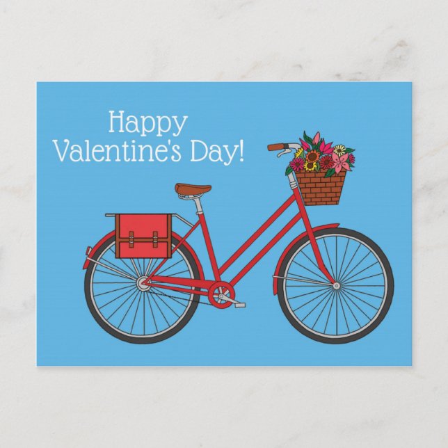 Floral Bike Happy Valentines_Blue Postcard (Front)