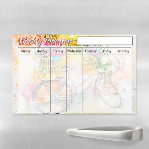 Floral bike Weekly planner  Magnetic Dry Erase Sheet