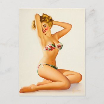 Floral Bikini Pin Up Art Postcard by Pin_Up_Art at Zazzle