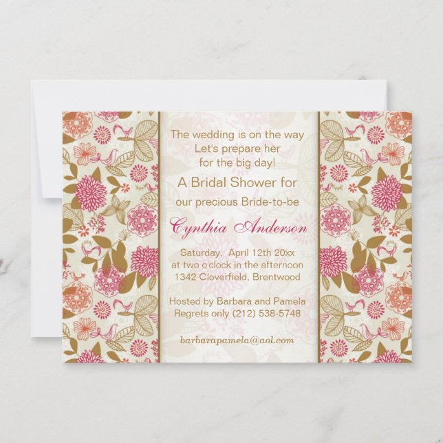 Floral, bird and butterfly Bridal Shower Invitation (Front)