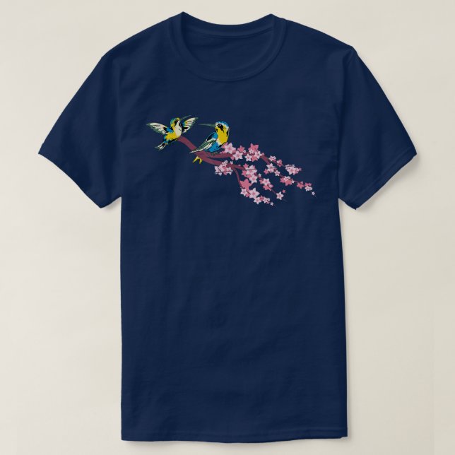 Floral Bird Animal Lover Sakura Cherry Blossom Hum T-Shirt (Design Front)