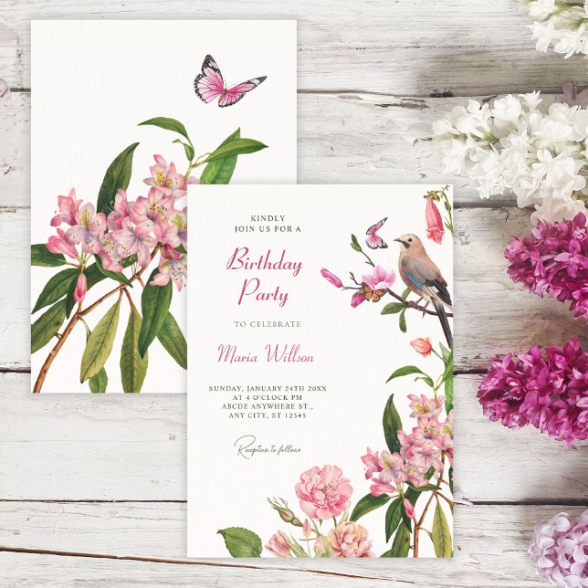 Floral bird art birthday invitation (Creator Uploaded)