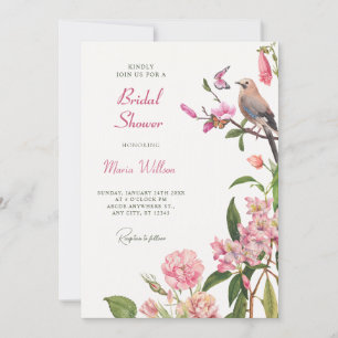 Floral bird art bridal shower invitation