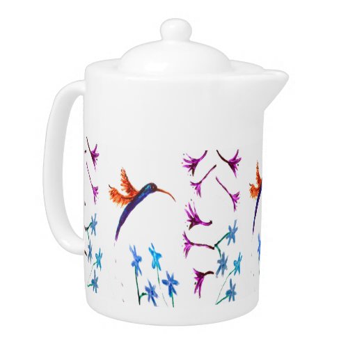 Floral Bird Art Hummingbird Teapot