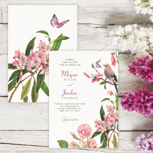 Floral bird art wedding invitation