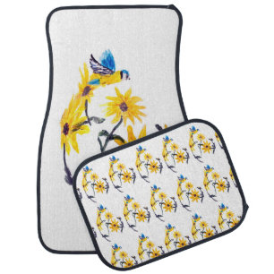 Floral Bird Art Yellow Sunflowers Car Mat