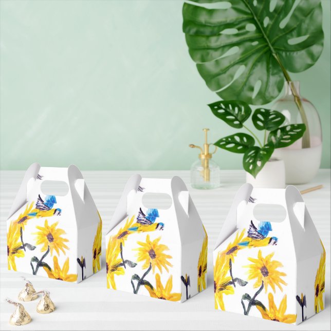 Floral Bird Art, Yellow Sunflowers Favor Boxes (Multiple)