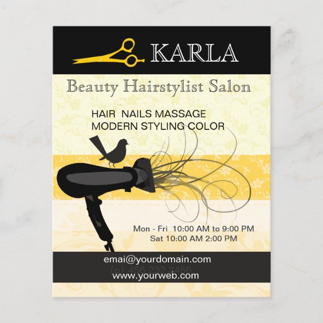 Floral Bird Beauty Salon  Spa Hair Stylist Flyer (Front)