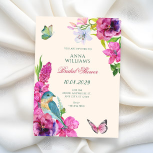 Floral bird butterfly bridal shower invitation