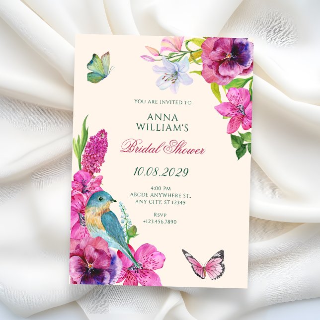 Floral bird butterfly bridal shower invitation (Creator Uploaded)