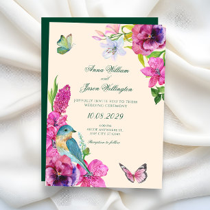 Floral bird butterfly wedding  invitation