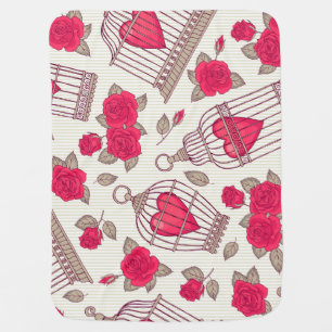 Floral Bird Cages Roses Pattern Baby Blanket