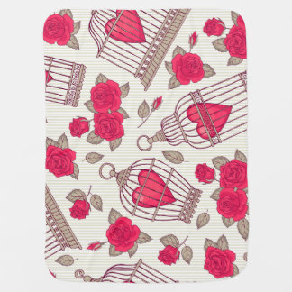Floral Bird Cages Roses Pattern Baby Blanket