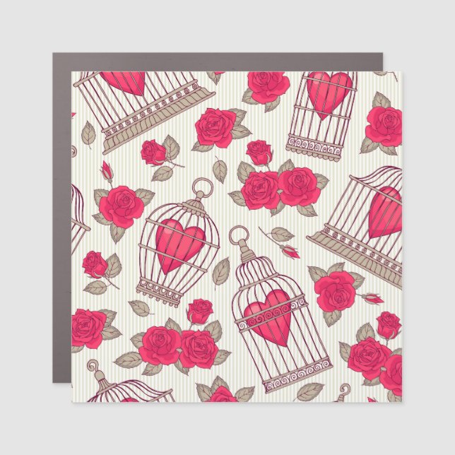 Floral Bird Cages Roses Pattern Car Magnet (Front)