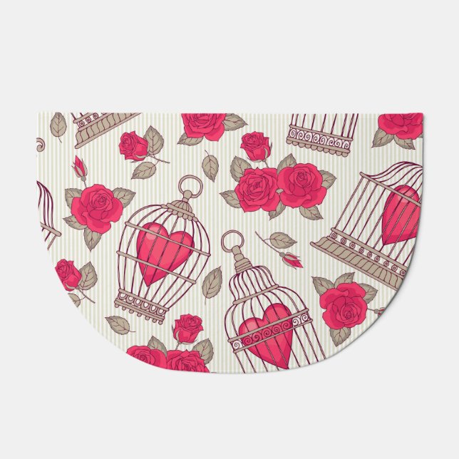 Floral Bird Cages Roses Pattern Doormat (Front)