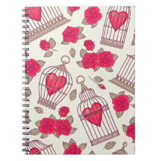 Floral Bird Cages Roses Pattern Notebook