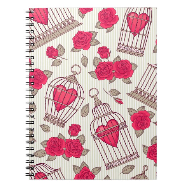 Floral Bird Cages Roses Pattern Notebook (Front)