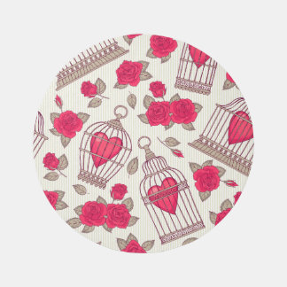 Floral Bird Cages Roses Pattern Rug