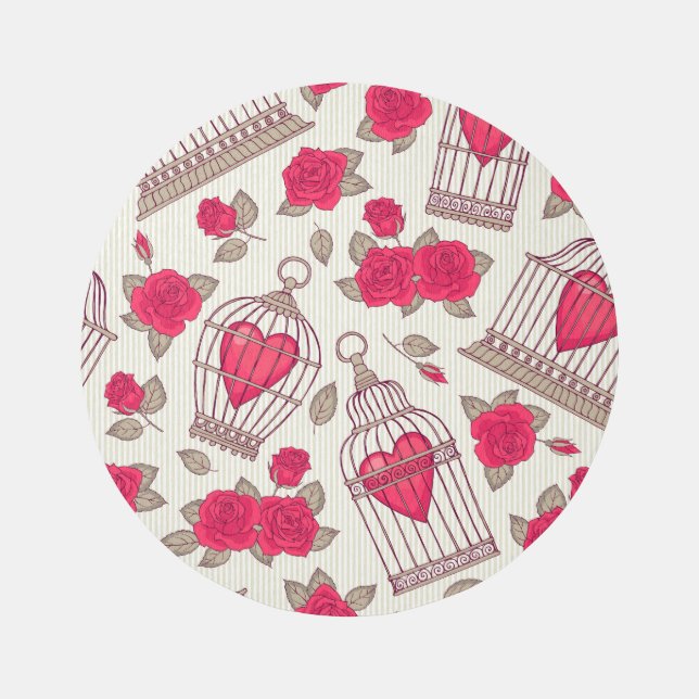 Floral Bird Cages Roses Pattern Rug (Front)