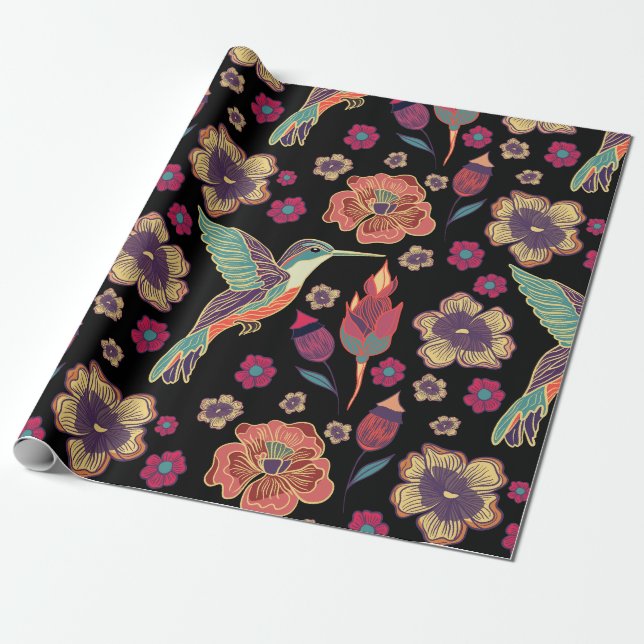 Floral Bird Design | Nature-Inspired Artwork Wrapping Paper (Unrolled)