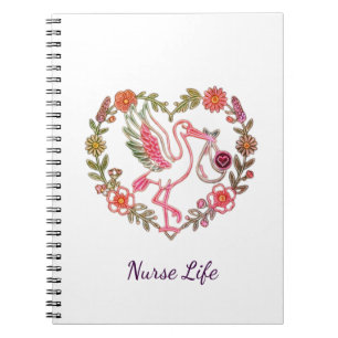 Floral Bird Nurse Life Design Notebook