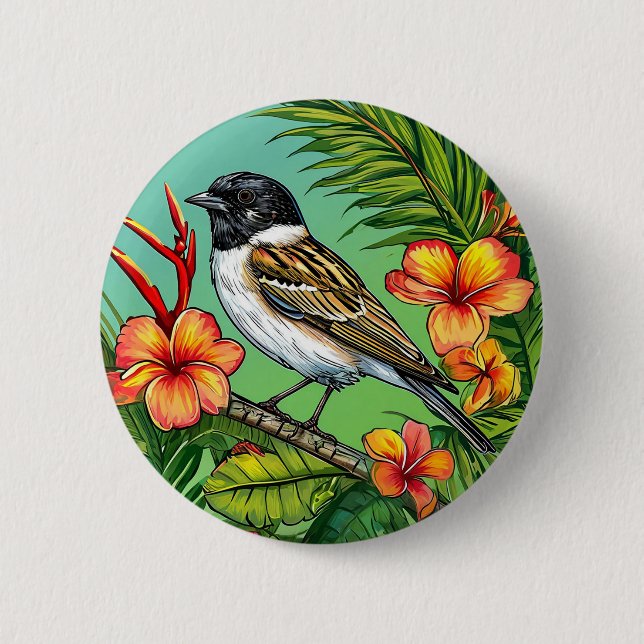 Floral Bird ornament Button (Front)