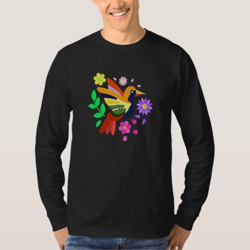 Floral Bird Otomi Mexican Embroidery Style Mexican T_Shirt