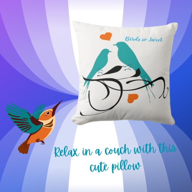  Floral & Bird Perched Swallow Heart  Throw Pillow (Creator Uploaded)