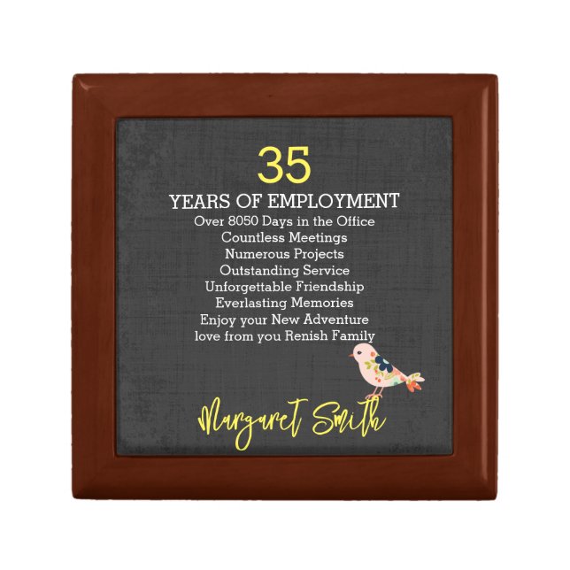 floral bird Retirement keepsake trinket for her Box (Front)