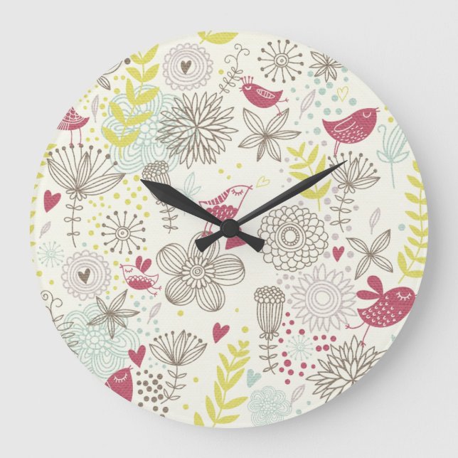 floral bird vector Clock (Front)