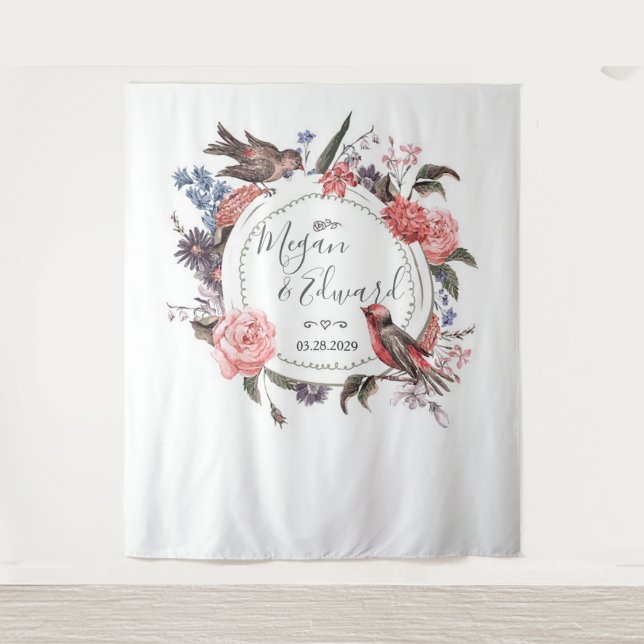 Floral Bird Wedding Backdrop Reception Decor (Front)