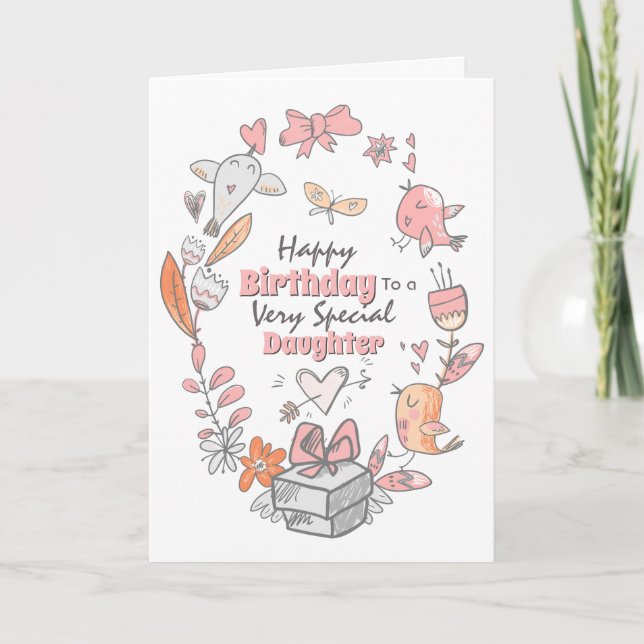 Floral bird wreath whimsical daughter birthday  card (Front)