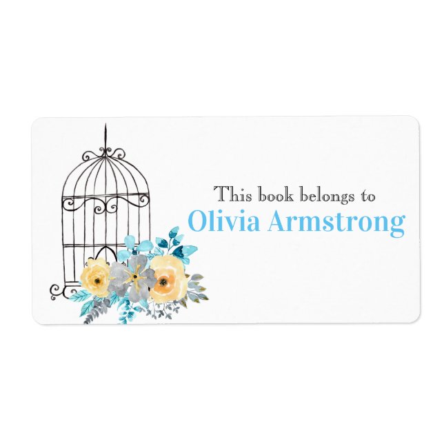Floral Birdcage Personalized Book Belongs To Label (Front)