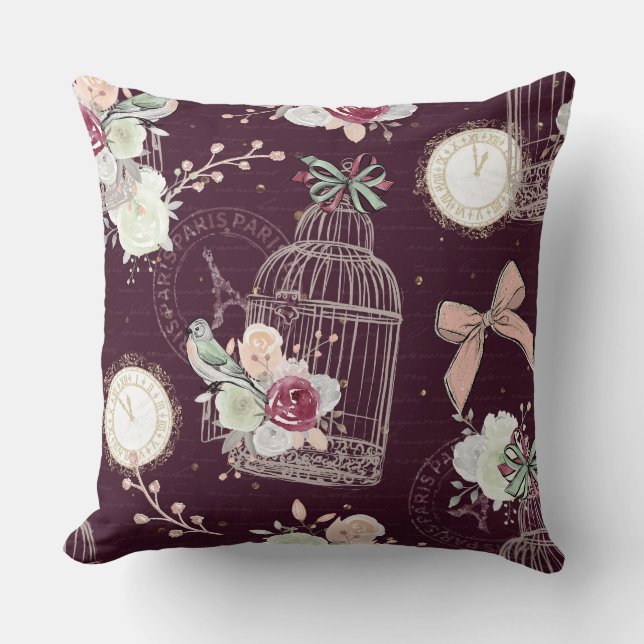 Floral Birdcages  Throw Pillow (Front)