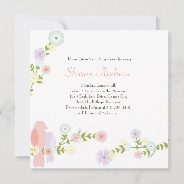 Floral Birds Baby Shower Invitation (Front)