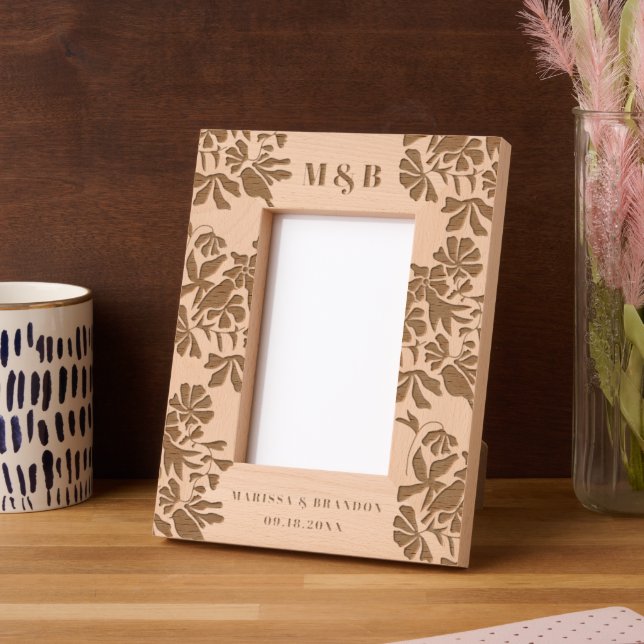 Floral Birds Custom Wedding Couple Monogram Photo Engraved Frames (Left)
