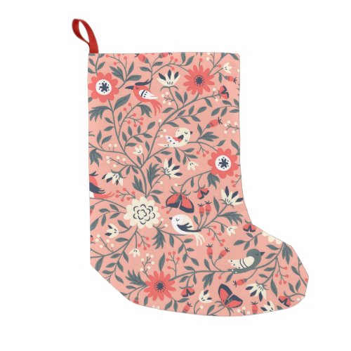 Floral Birds Hand Drawn Vintage Small Christmas Stocking
