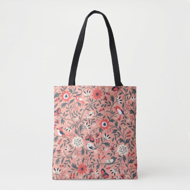 Floral Birds Hand Drawn Vintage Tote Bag (Front)