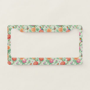 Floral Birds Pattern on Mint Background (11) License Plate Frame