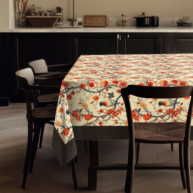 Floral Birds Tablecloth Cozy Fall Dining Accent (Floral Birds Tablecloth Cozy Fall Dining Accent)